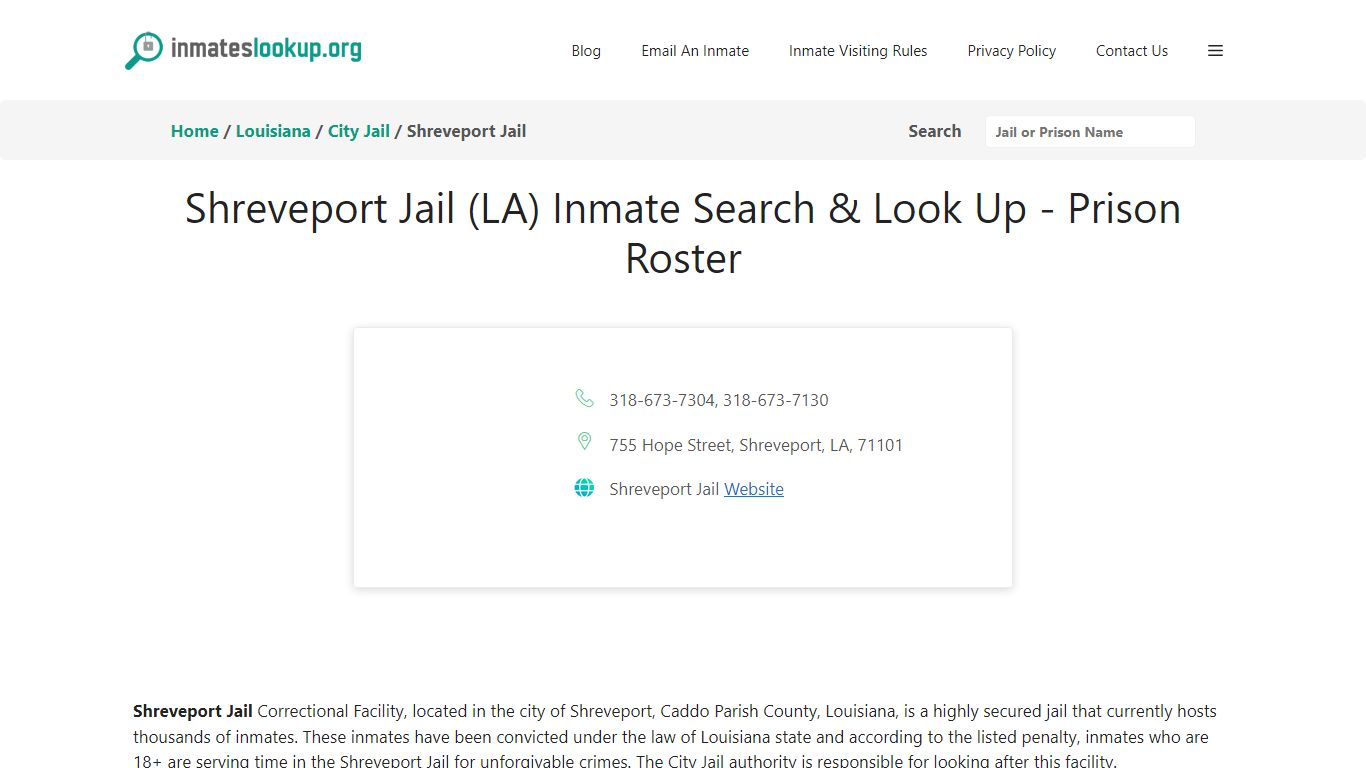 Shreveport Jail (LA) Inmate Search & Look Up - Prison Roster