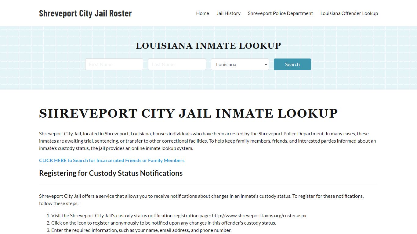 Shreveport City Jail, LA Inmate Search, Jail Roster, Bookings